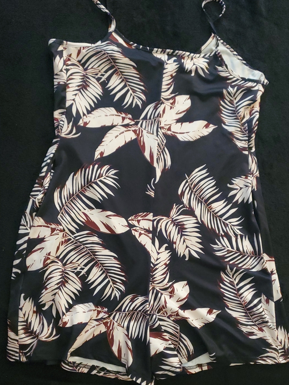 Tropical Leaf Print Slip Dress in Black and Cream